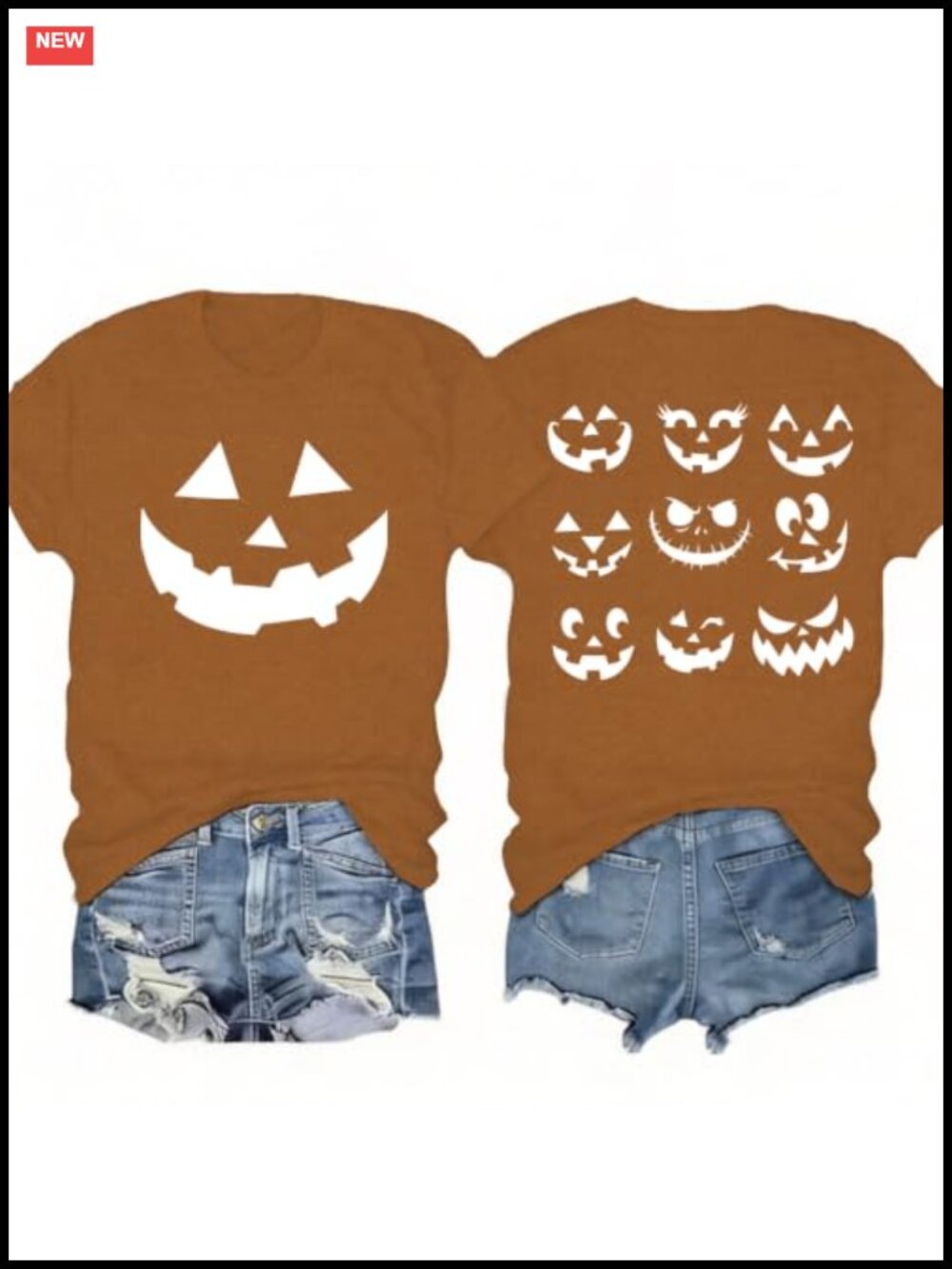 Women's Halloween Pumpkin Face Graphic Tee Short Sleeve Crew Neck